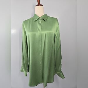 Asceno Green Silk Button Down Blouse, sM